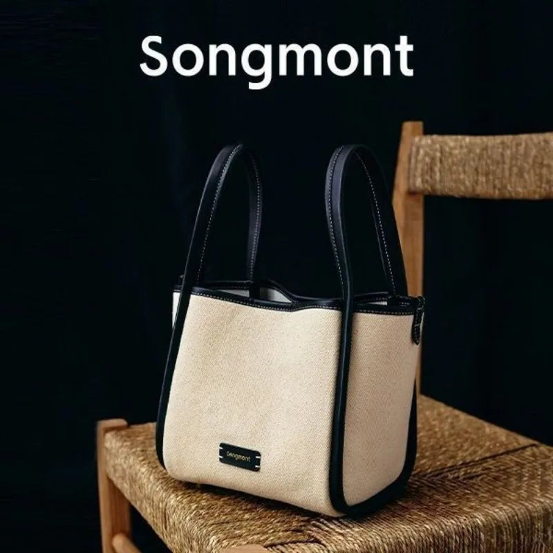 Songmont Women's Luxury Brand Designer New Basket Canvas Bag Crossbody One Shoulder Hand Large Capacity Bucket Bags