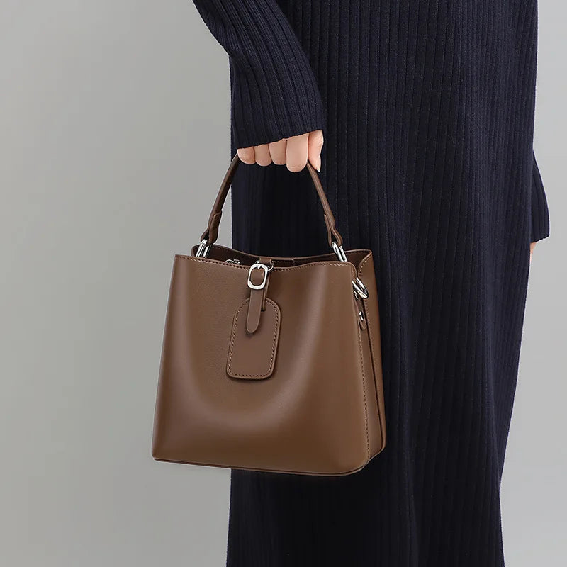 Jonlily Women Genuine Leather Shoulder Bag Female Handbag Totes Bucket Bag Crossbody Daybag Commuter Bag Purse -KG1387